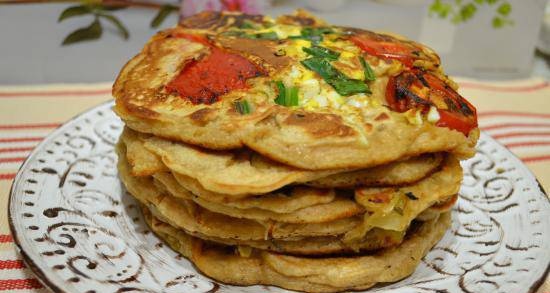 Thick pancakes with curdled milk with whole grain flour and baked