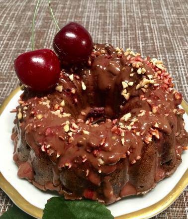 Chocolate cake with cherries without flour and sugar