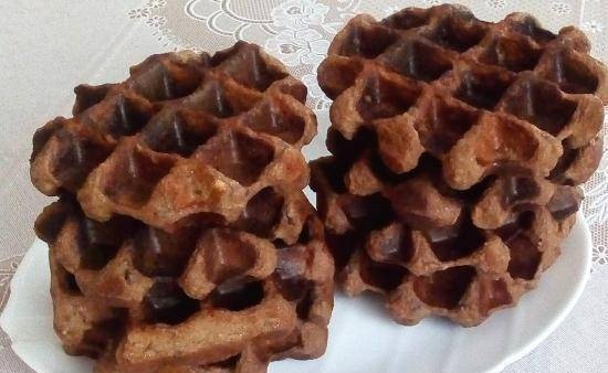 Healthy curd-chocolate thick waffles with prunes and starch-free flour