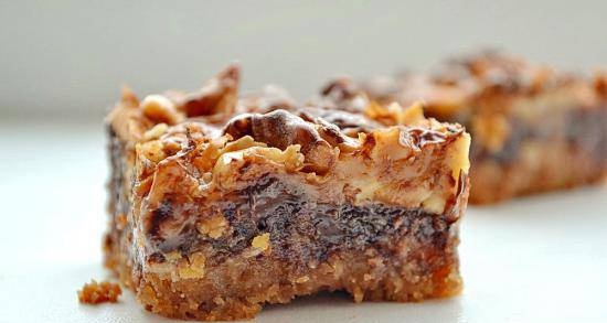 Toffee bars with nuts, chocolate and coconut