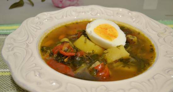Green cabbage soup with vegetable tops (cook in a zepter without water)
