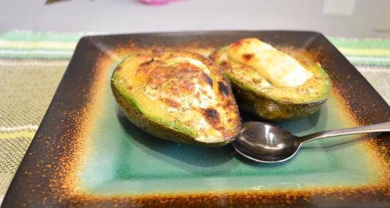 Grilled Avocado with Quail Eggs (Vegetarians)