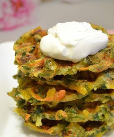 Soft vegetable waffles with kale, herbs, gluten-free