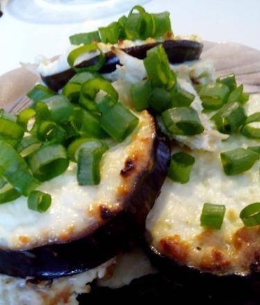 White cabbage and eggplant baked with cottage cheese, egg and yogurt