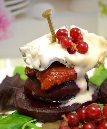 Beetroot milfey with goat cheese