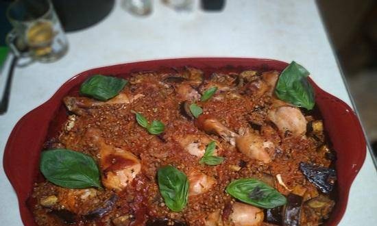 Buckwheat baked with chicken and eggplant