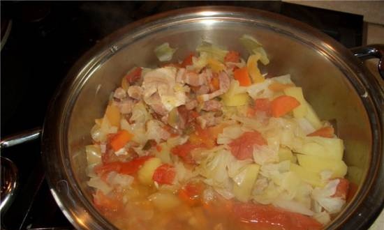 Fresh cabbage soup in a thick-bottomed saucepan by Admin