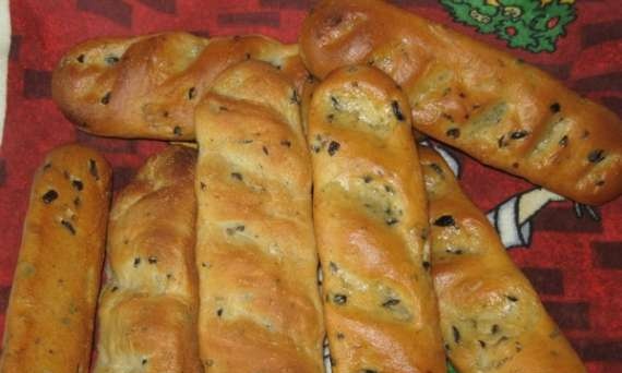 Baguettes with olives and rosemary