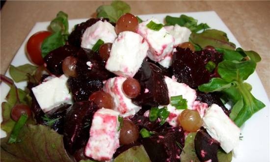 Beetroot salad with cheese (feta cheese)