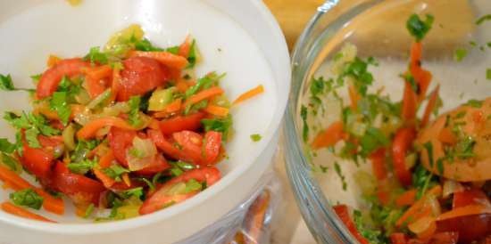 Preparations of vegetables and meat for soups, porridge in a slow cooker and a soup cooker
