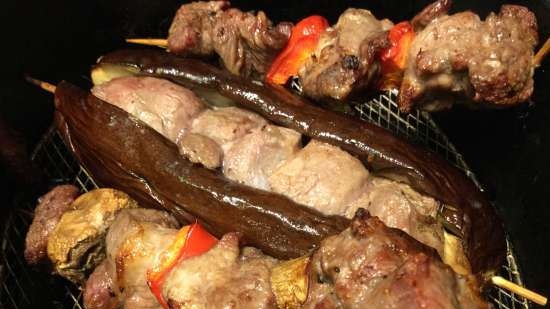 Mtsvadi - shashlik alle melanzane (per barbecue, friggitrice ad aria, friggitrice ad aria, forno)