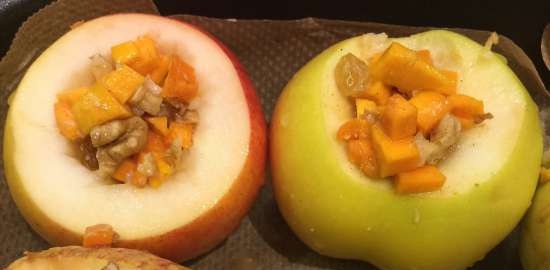 Sült alma tökkel, dióval, mazsolával, fahéjjal citrusos-mézes töltelékkel