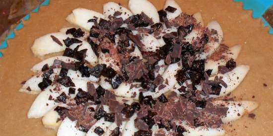 Galleta de trigo sarraceno con peras, ciruelas y chocolate