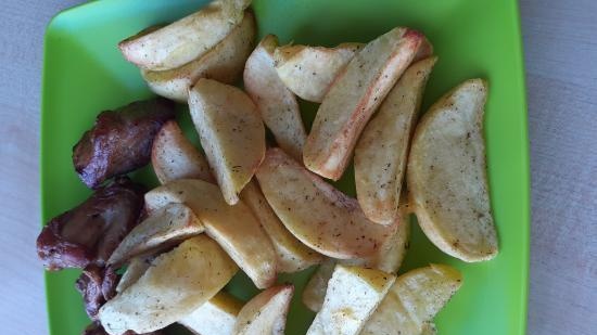 Papas fritas (rebanadas, palitos) y preparación de almidón como extra