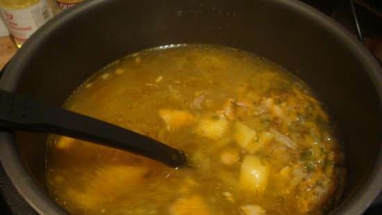 Buckwheat soup on chicken thighs (multicooker-pressure cooker Gorenje MCB6BA)