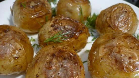 Potatoes baked in a pan, whole, in their uniform