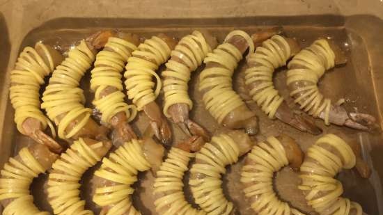 Gamberetti in una spirale di patate