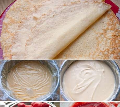 Palacsinta torta pudinggal, mascarpone és bogyós mártással