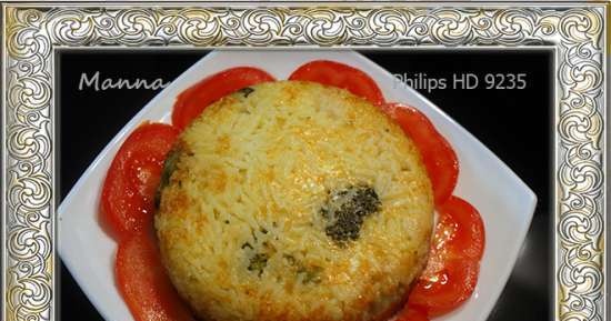 Casseruola di riso con broccoli e cavolfiore con salsa al formaggio nell'Airfryer Philips HD9235