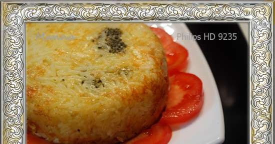 Casseruola di riso con broccoli e cavolfiore con salsa al formaggio nell'Airfryer Philips HD9235