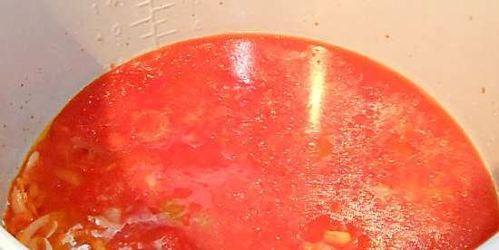 Sopa de tomate con albóndigas y criaturas marinas
