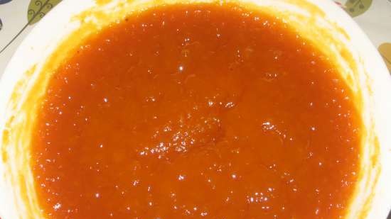 Mermelada espesa / puré de bayas jugosas (frutas, verduras) sin espesantes en el microondas (por ejemplo, albaricoques y cerezas)