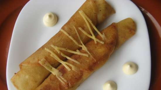 Curd pancakes stuffed with duck liver