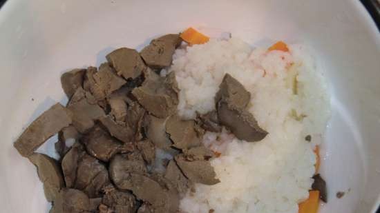 Zuppa di riso con fegato di coniglio per bambini e porridge di grano (pentola a pressione + fornello)