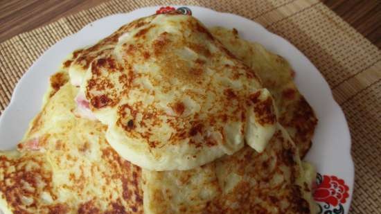 Potato pancakes with cheese and bacon made from potato flakes