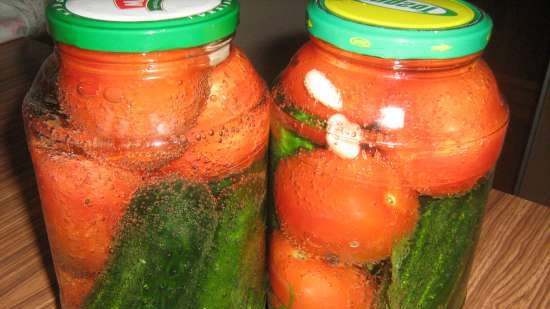Cucumbers and tomatoes, canned in sparkling water
