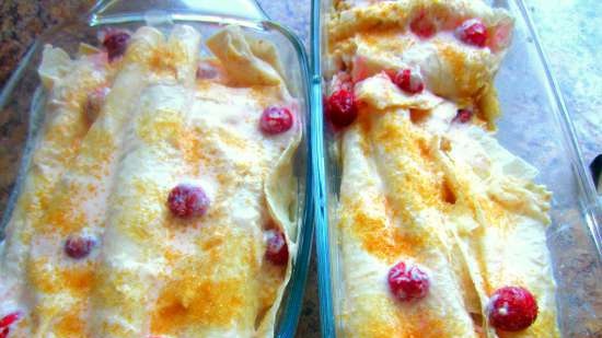 Lavash pie with Adyghe cheese and cherries (quick and lazy option)