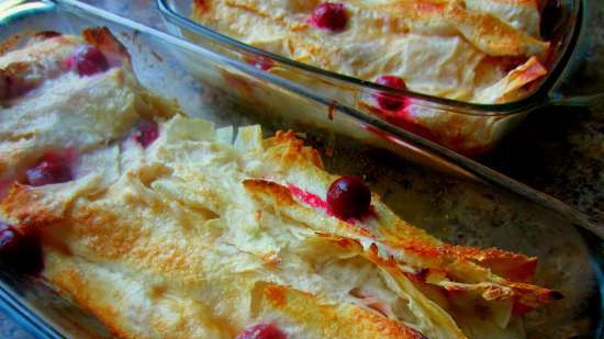 Lavash pie with Adyghe cheese and cherries (quick and lazy option)
