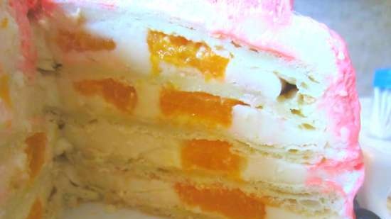 Torta "Gyengédség" choux tésztából borkrémmel és mandarinnal