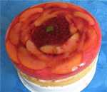 Sponge cake with jelly and fruits