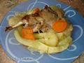 Rabbit baked with apples and zucchini