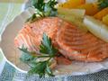 Trout with peaches (in a double boiler)