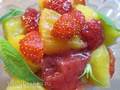 Fried pineapples with strawberries