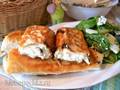 Pancakes with cottage cheese, filo dough, fried, and salad with fresh spinach