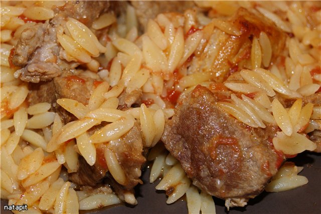 Guvette made from meat and orzo pasta