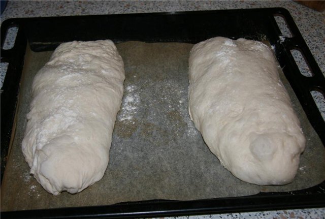 Ciabatta Peter Reinhart (on the big) in the oven