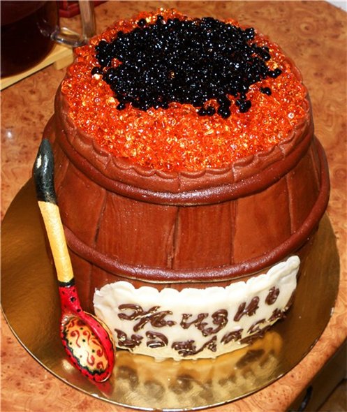 Barrels and sandwiches with caviar (cakes)