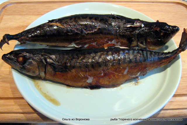Hot smoked mackerel in a roasting bag