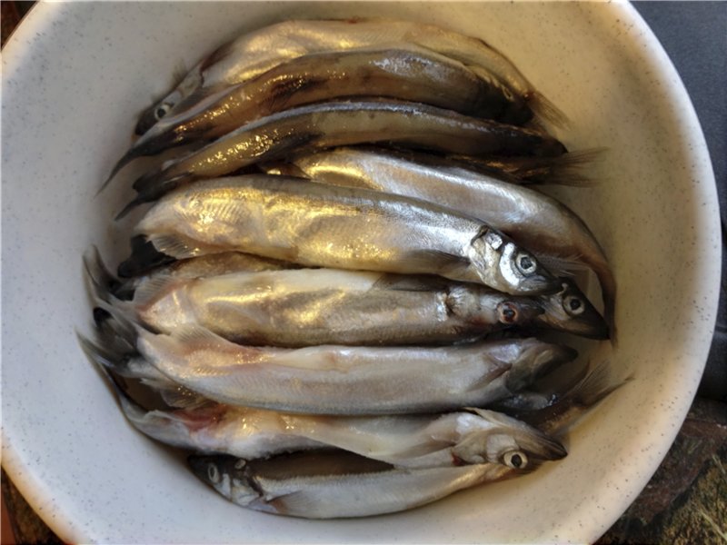 Capelin in a frying pan Grill gas