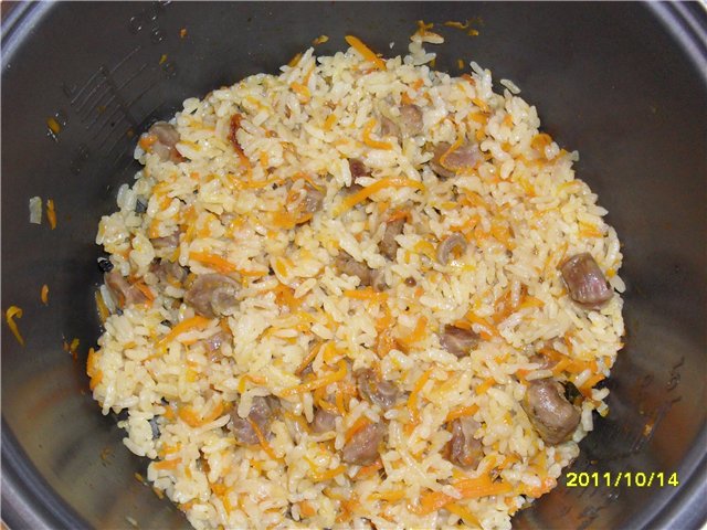 Pilaf with chicken ventricles in a Panasonic multicooker