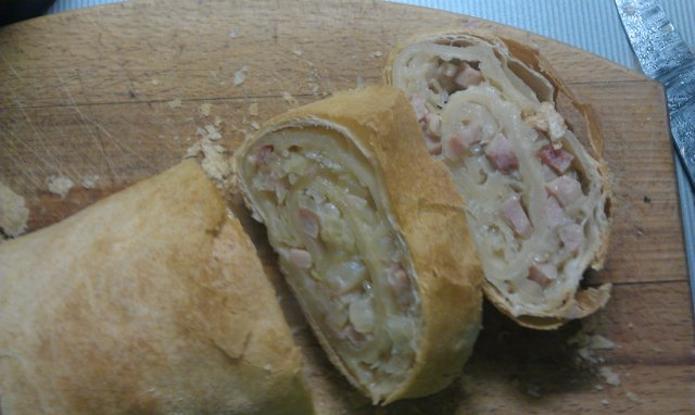 Austrian strudel with cabbage and ham