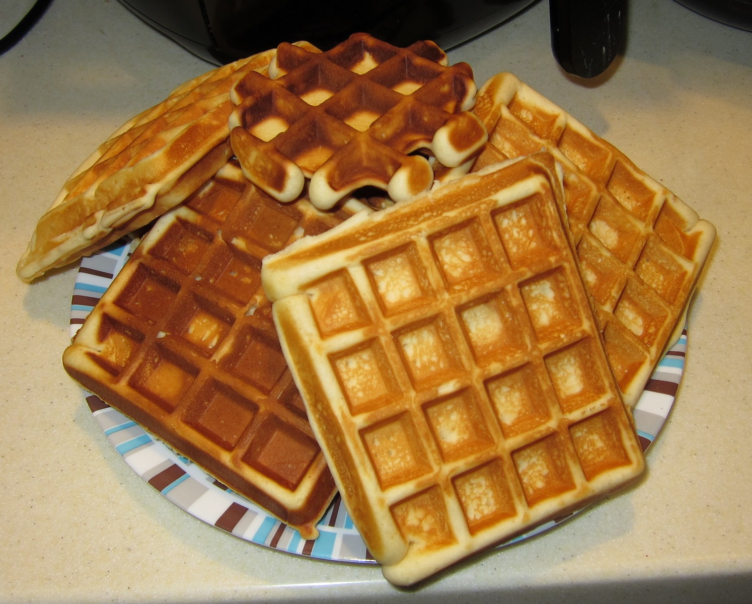 Thick waffles, crumbly on condensed milk