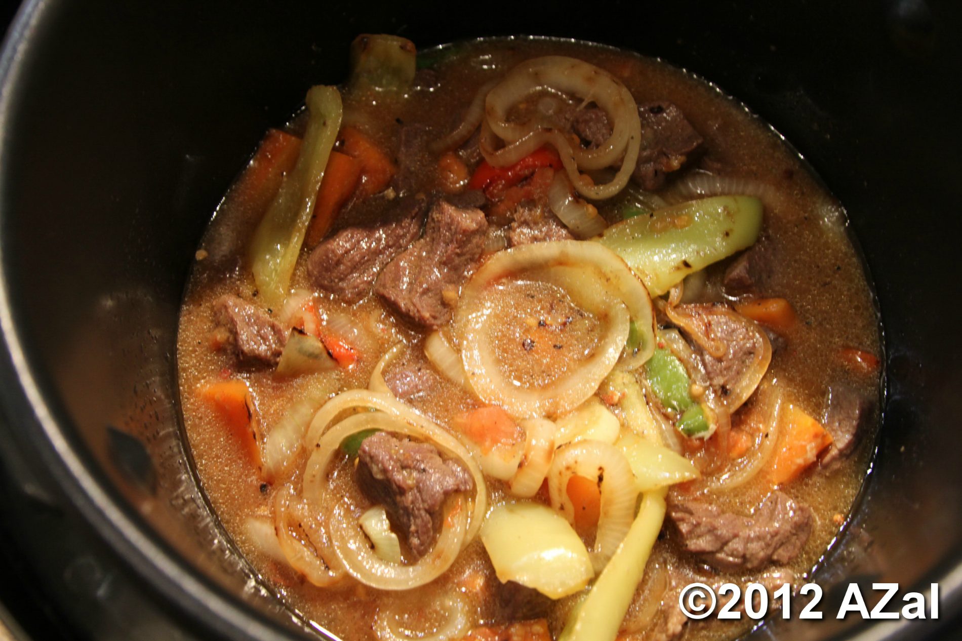Stewed spicy horse meat with vegetables (Moulinex Minute Cook CE4000)