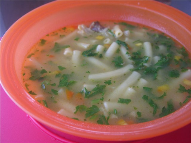 Popular German chicken soup (Huhnersuppe) in a multicooker Brand 37501