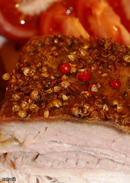 Whole piece baked meat in a universal marinade.