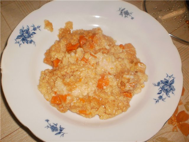 Creamy porridge made from millet and apples in a slow cooker